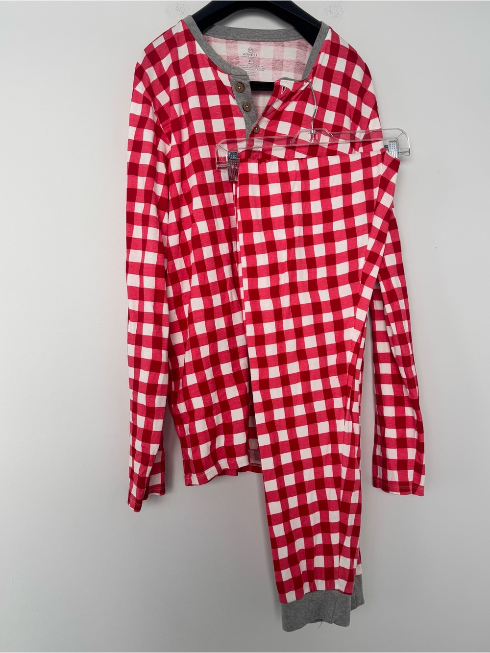 Honest Baby Organic Cotton Red Gingham Plaid Pajama Set Sleepwear Mens XL